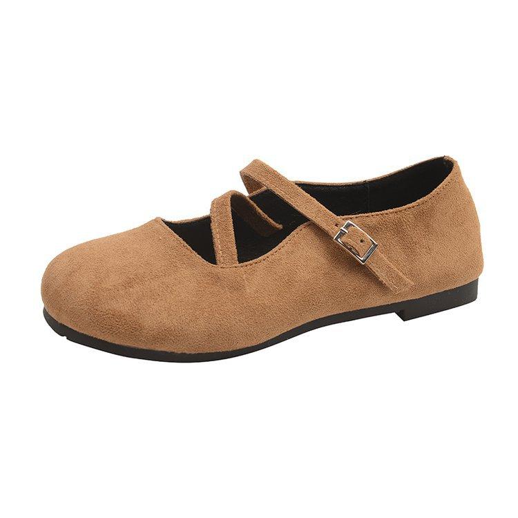 Designer Elegant Buckle High Quality Suede Brand Ballet Flats Women Cozy Round Toe Shallow Mary Jane Shoe Women's Tabis Shoes
