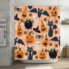 Halloween-Themed Shower Curtain With Pumpkin Design Peach Color Background Waterproof Fabric Suitable For Bathroom Decor