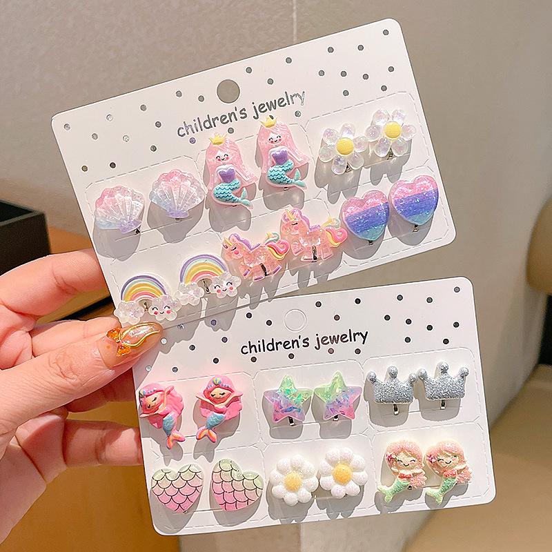 Kreskówkowe kolczyki dla dziewczynek bez przekłuwania - Słodkie, bezbolesne, letnie akcesoria na uszy dla dziecka