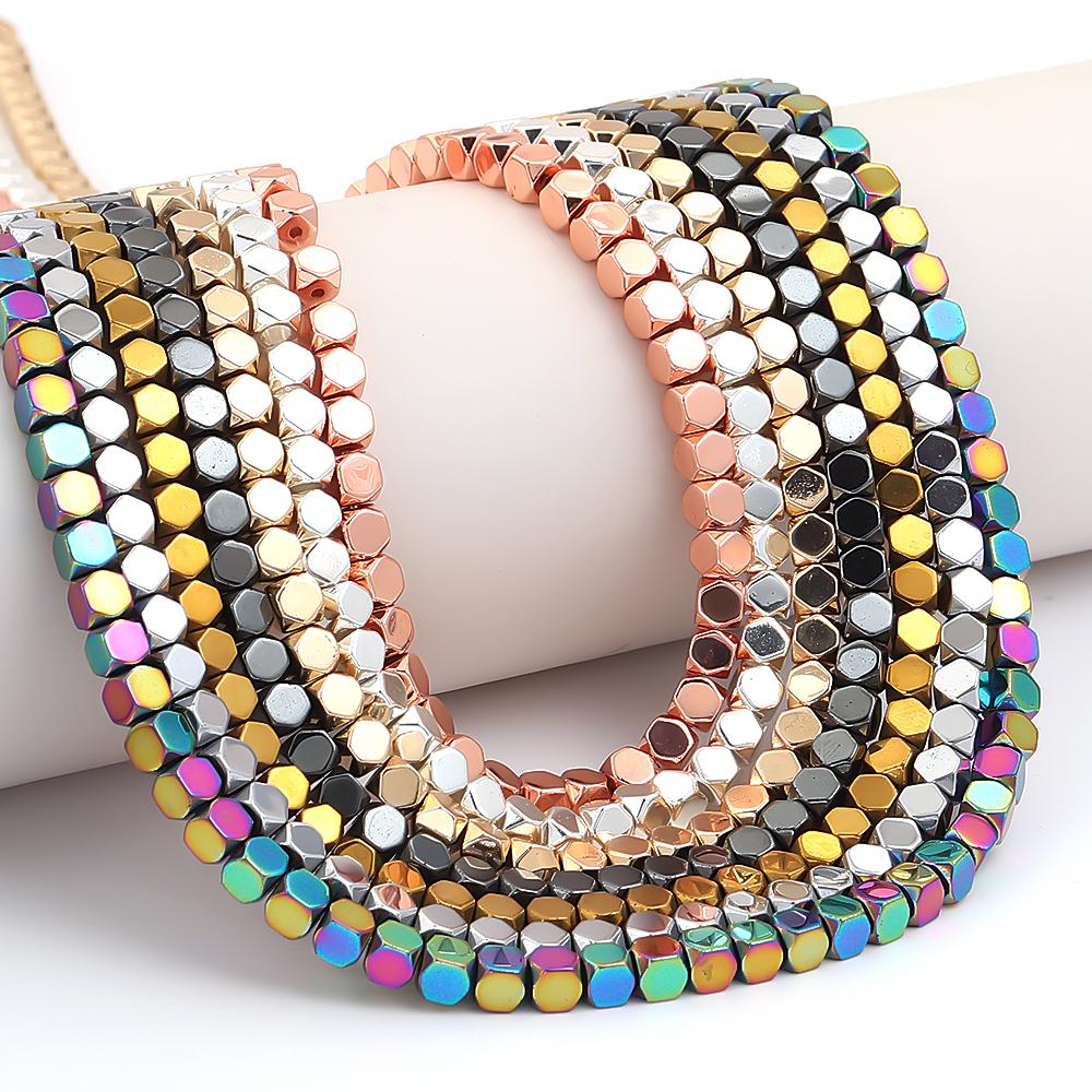 4mm Natural Faceted Hematite Stone Beads Colorful Loose Spacer Beads For Jewelry Making DIY Crafts Necklace Bracelet Accessories