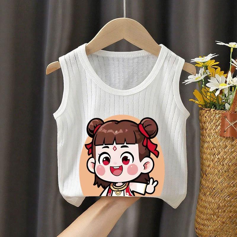 Children's Sleeveless Cotton Base Layer T-Shirt - Stylish White Vest for Boys and Girls