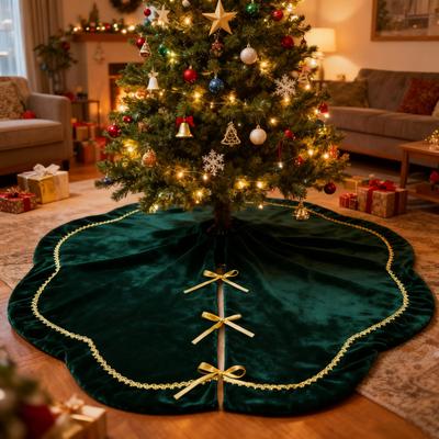 Yousheng Christmas Tree Skirt Velvet Furry Scallop Tree Skirt with Gold Lace Trim for Rustic Xmas Holiday Home Indoor Party Decor