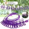 12 Non Slip Clips Windproof Elastic Travel Clothesline with Hook for Outdoor Camping Beach Dormitory RV Portable Drying Tools