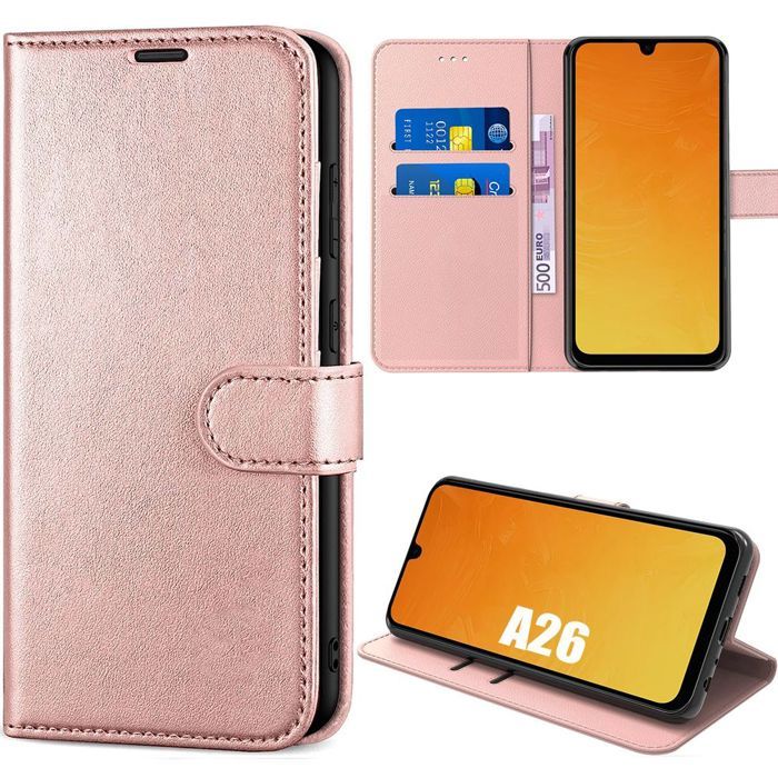 Coque de protection - BOOLING - Samsung Galaxy A26 5G - Cuir PU Rose - Protection 360 Degré - Antichoc