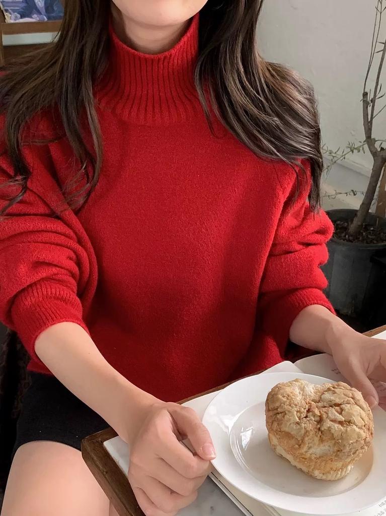 1011 autumn and winter women's thickened soft cashmere turtleneck long-sleeved pullover shoulder sleeve casual lazy sweater