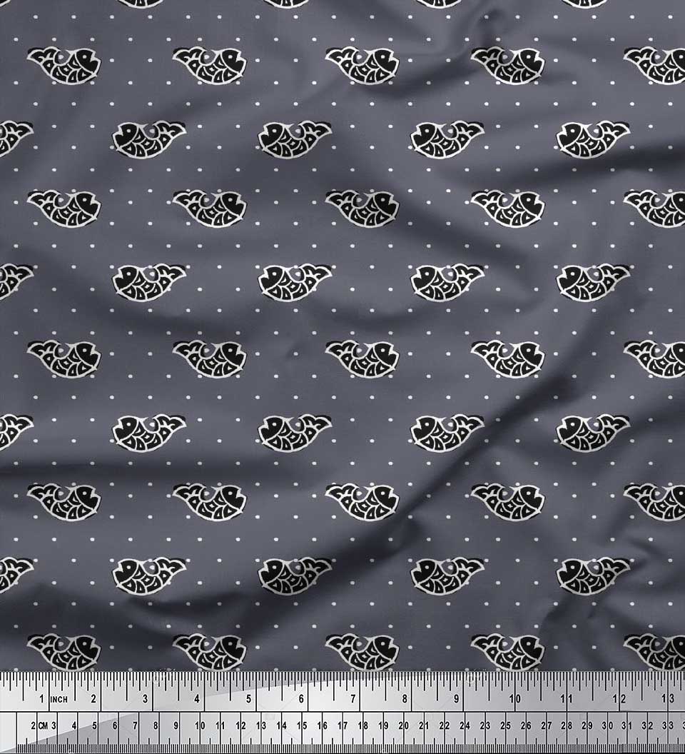 

Японська креп-атласна тканина Soimoi Fish Block Decor Fabric Printed meter 42 Inch 42 Inch Wide - Poly Crepe сірий колір
