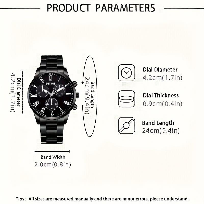 4pcs/set Men Quartz Watch Set Luxury Mens Wristwatch Men's Jewelry Set Necklace Bracelet Ring Business Gift Watch