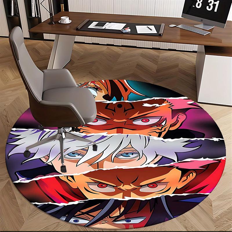 1pc Anime Cartoon Design Round Carpet Office Chair Mat, NonSlip Rug for Home Decor, Living Room