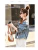 2025 Spring/Fall Retro Color-Block Patchwork Denim Jacket with Turn-Down Collar for Women