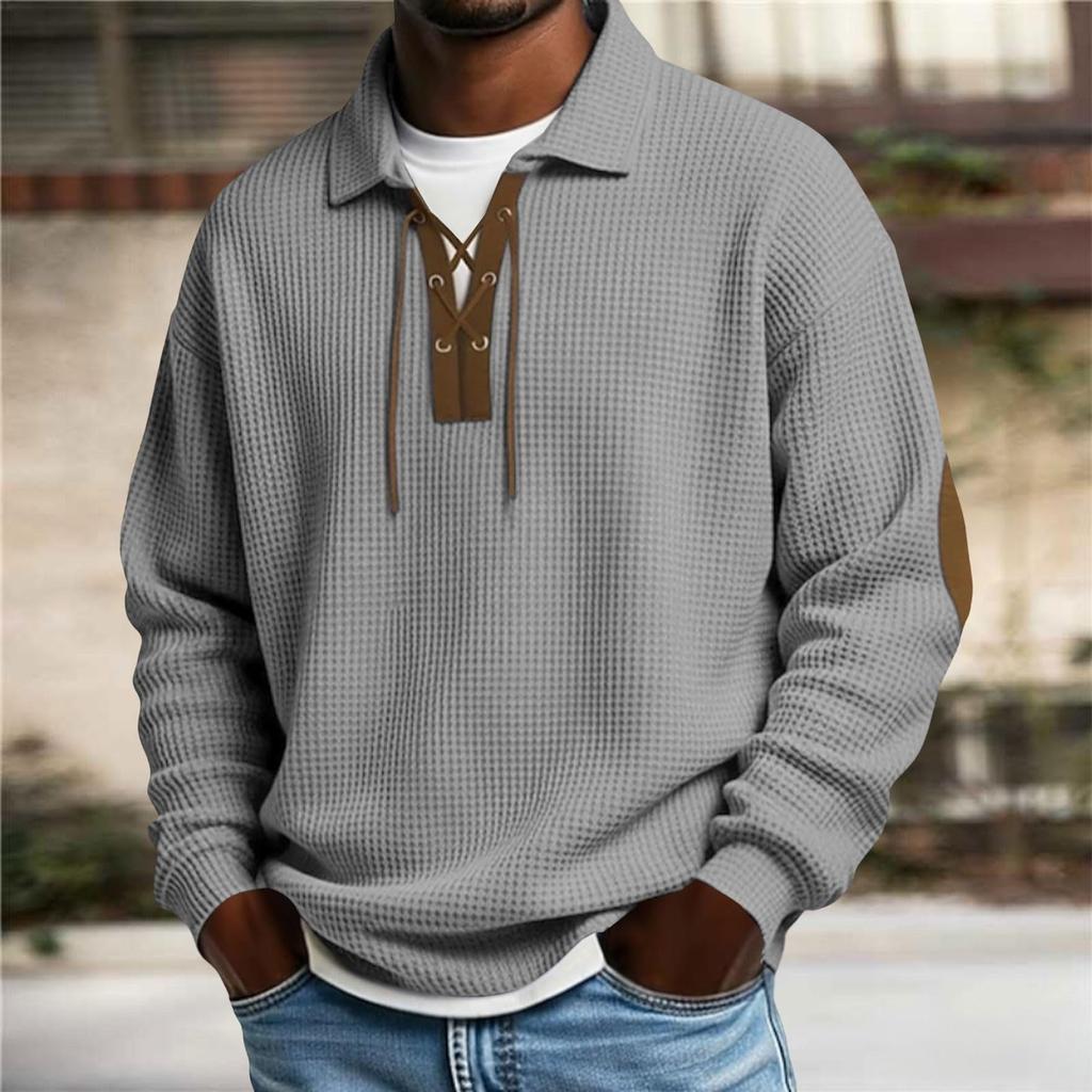 Mens Sweatshirts Retro Casual Long Sleeve Collared Golf Pullover Oversized Western Textured Tops