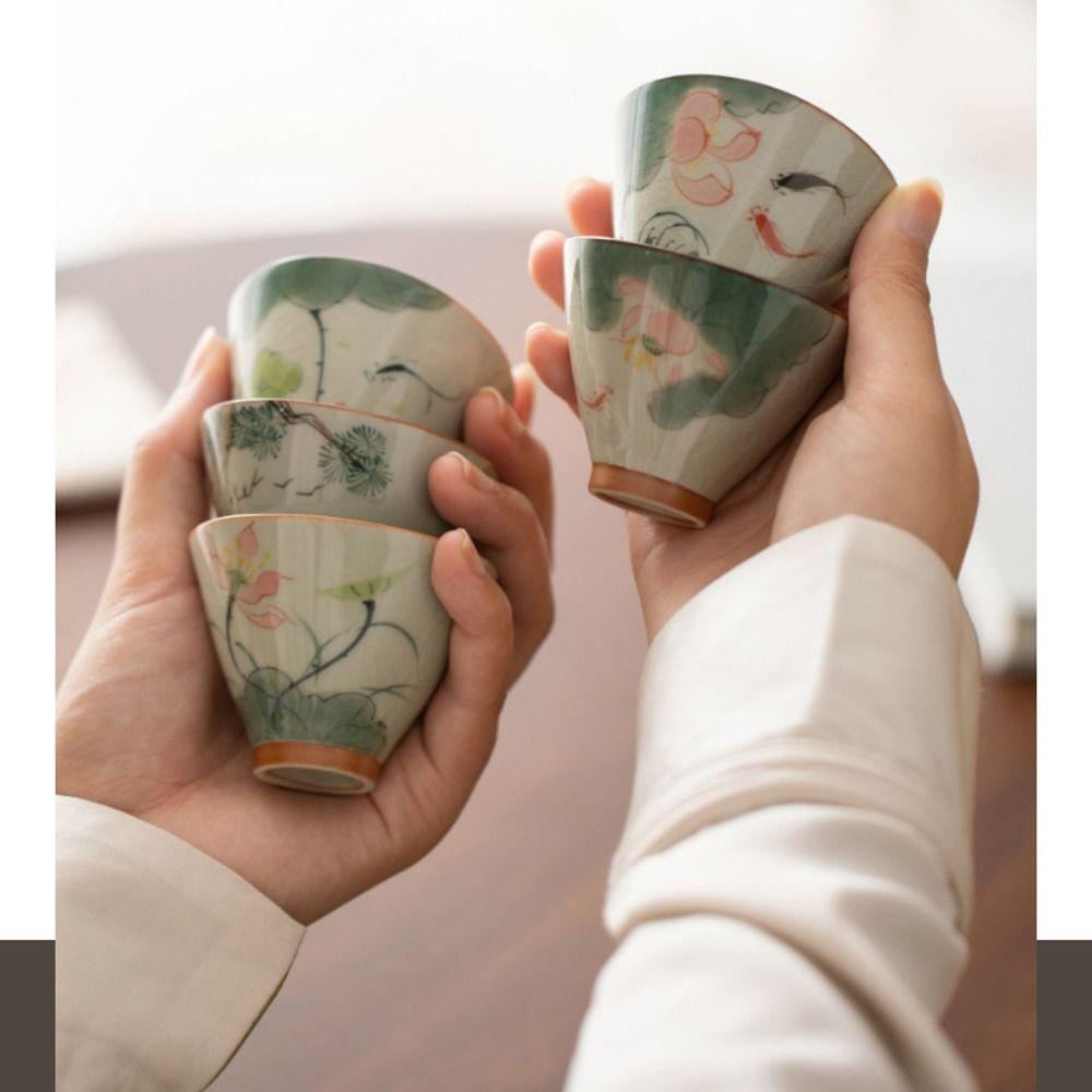Lotus Graphic Ge Kiln Ceramic Tea Cup Hand-painted Tea Tasting Cups Kung Fu Tea Cup  Tea Making