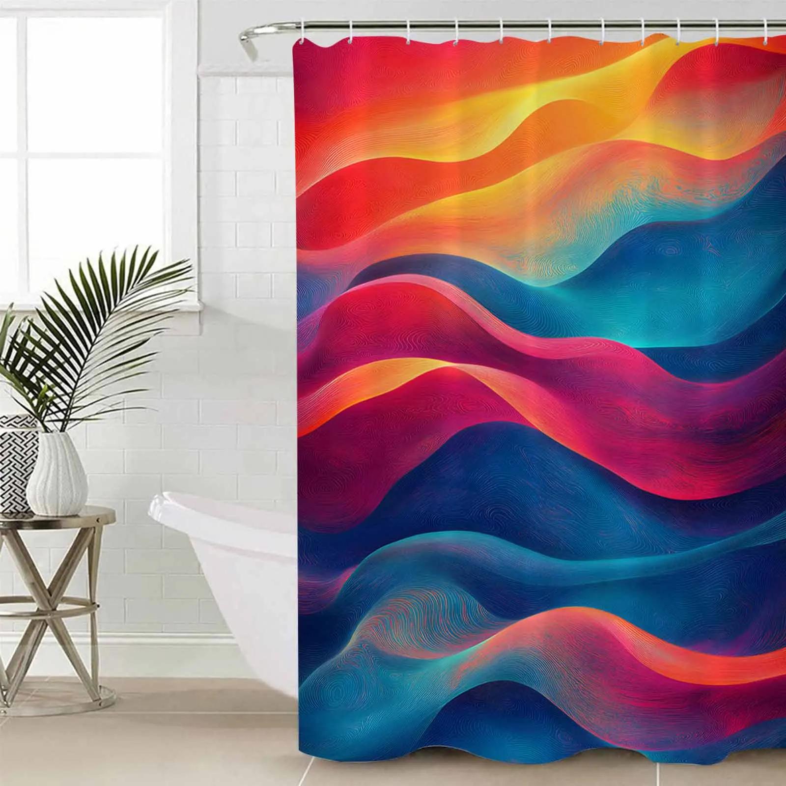 

Abstract Colorful Water Ripple Shower Curtains Waterproof Bath Curtains Home Decor Modern Luxury Bathroom Curtain W60H190(CM)-1 Pcs