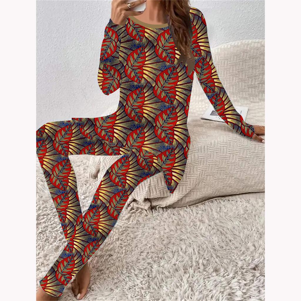 Euro-American Fashion 3D Retro Print Women's  Four-season Long-sleeved T-shirt + Long Pants Two-piece Set. Perfect Gift for Valentine's Day