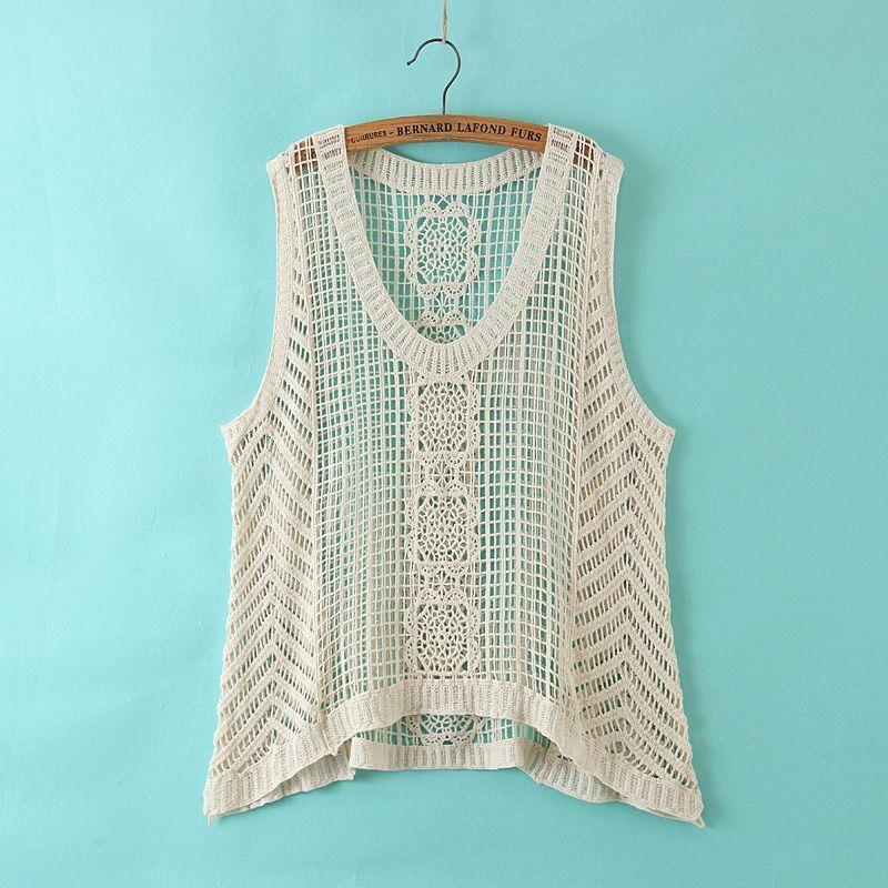 Spring and Summer Women's Lace Vest Cotton Hook Knit Vest Cutout Pullover Knit Vest