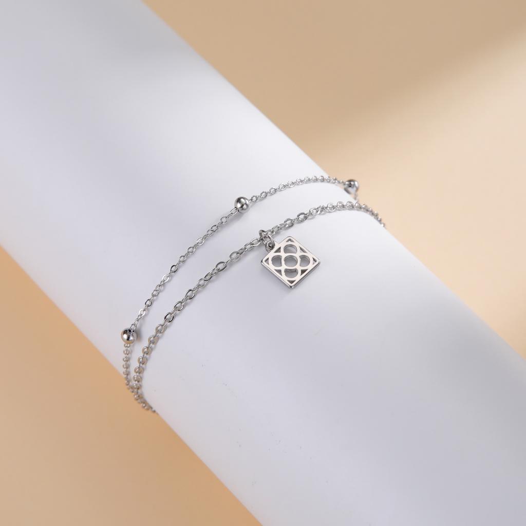 Cazador Barcelona Flower Bracelet Stainless Steel Smile Leaves Bow Tie Planet Charm Double Layer Beads Chain for Women Jewelry