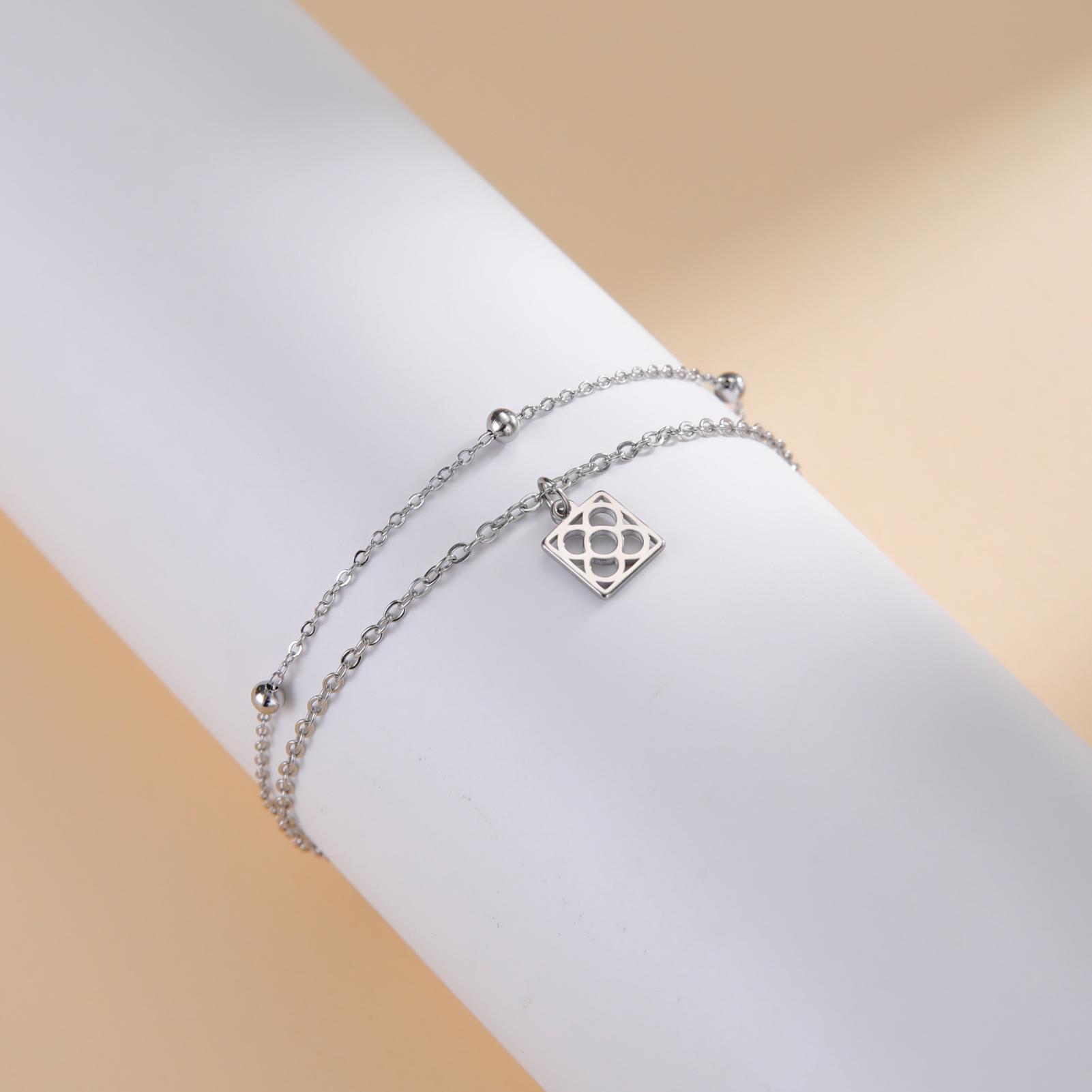 

Cazador Barcelona Flower Bracelet Stainless Steel Smile Leaves Bow Tie Planet Charm Double Layer Beads Chain for Women Jewelry 21-26 cm