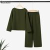 ZANZEA Blusa de Manga Larga y Pantalones Casual Conjuntos de Dos Piezas