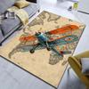 Retro Airplane and Map Pattern Carpet for Bedroom Living Room Bedside Sofa Floor Mat Modern Home Decor Area Rug Large Size