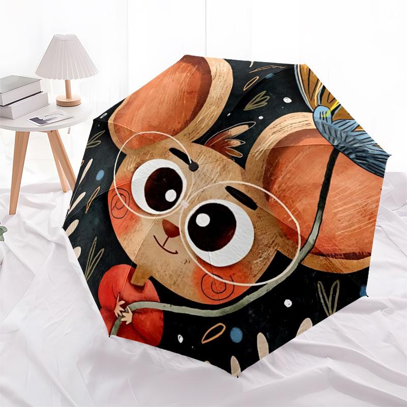 1pc Cartoon Rat Fashionable Automatic Opening/Closing Folding Umbrella with 8 Bones, Windproof Portable, Daily Use095