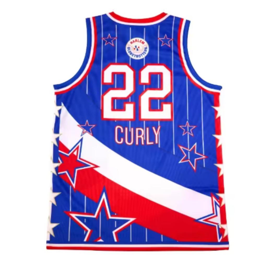 Harlem Globetrotters Basketballanzug Weiß und Rot/Blau Sternenmuster Atmungsaktiv Heim Netz