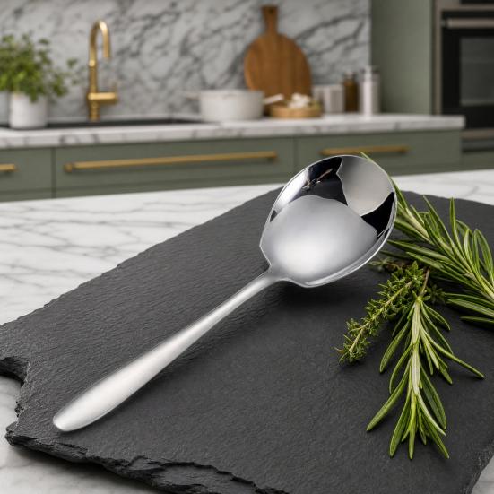 Large Stainless Steel Serving Spoon, Heavy Duty Soup Spoon for Family, Extra Long Handle Sharing Spoon for Buffet Banquet