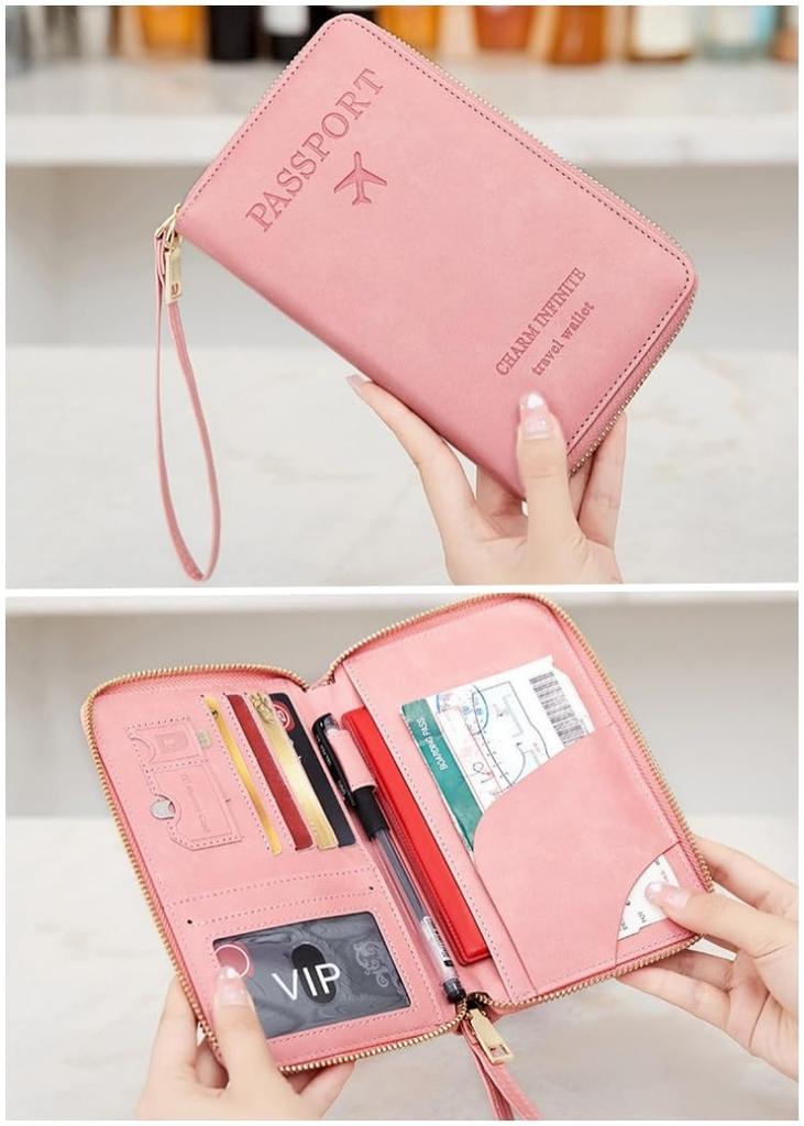 Passport Case with RFID Storage Zippered Travel for Bankbooks and Magnetic Lightweight Long Bankbook Mother and Child Health Compact Travel Large