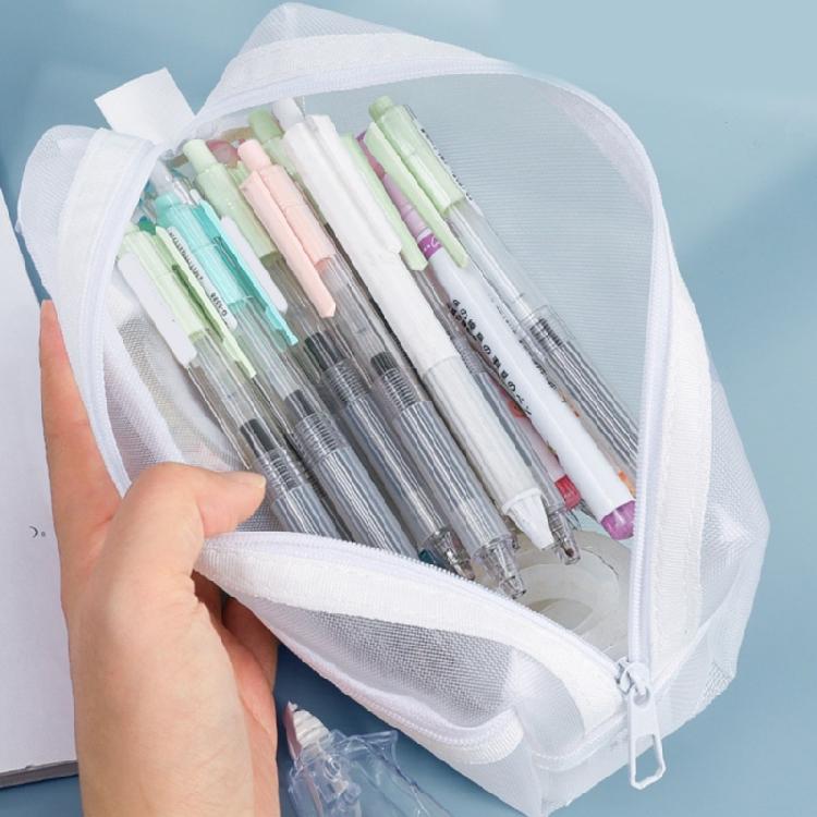 High Capacity Pen Bag Clear Mesh Pencil Case Double Layered Pen Organizers Art Supplies Organizers Travel Cosmetic Bag