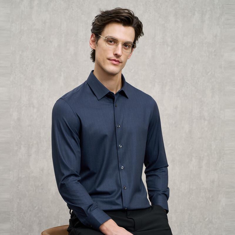 EMZ Men s Autumn Wool Blend Striped Long Sleeve Shirt 9D7500706 L