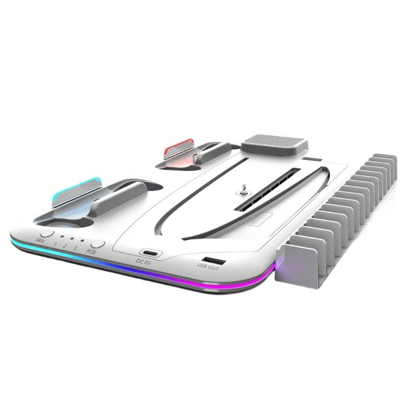 Charging Station with Headset Holder 3 Speed Adjustable Cooling Fan for Slim Controller Charger Stand Charging Dock
