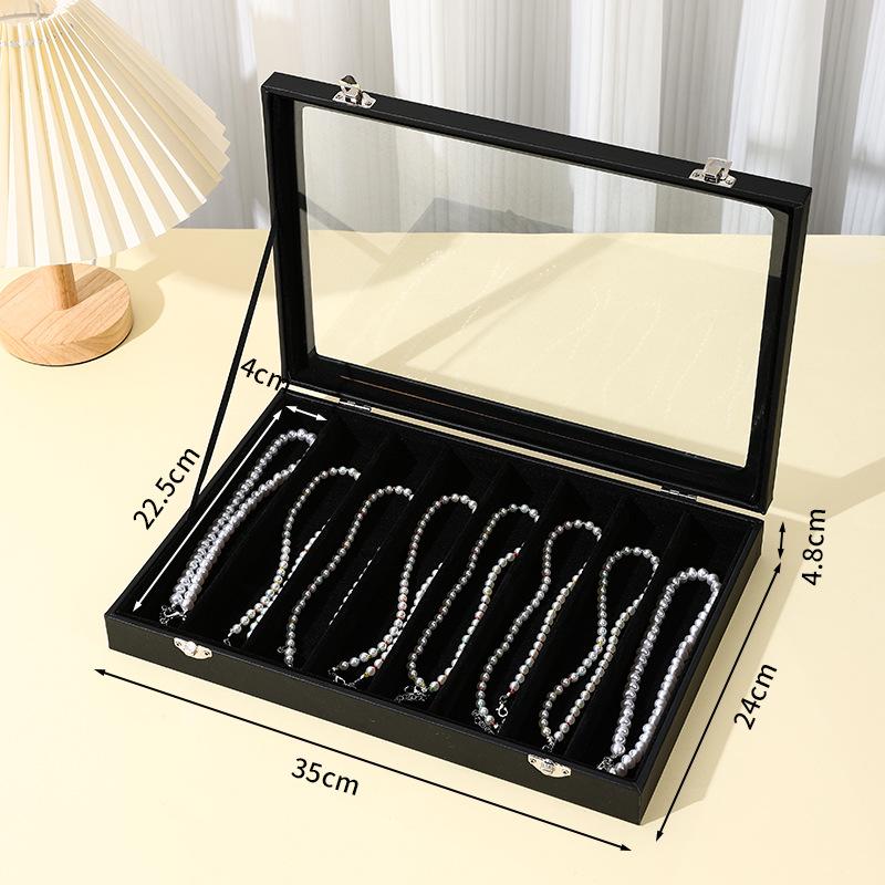 

Большая пылезащитная коробка для хранения жемчужных ожерелий со стеклянной крышкой и органайзером для шпилек