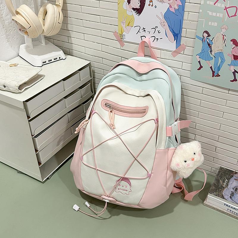 College Style Backpack Women's New Fashionable and Fresh Contrasting Color Backpack Girl Junior High School Student Class Schoolbag