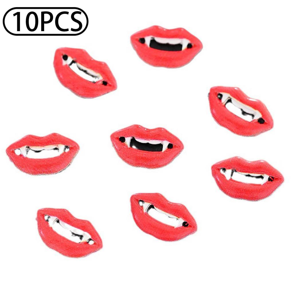 10Pcs Halloween Nail Art Charms Vampire Lips Sharp Teeth Alloy Fangs Nail Decorations for Women Girls Manicure Party Supplies