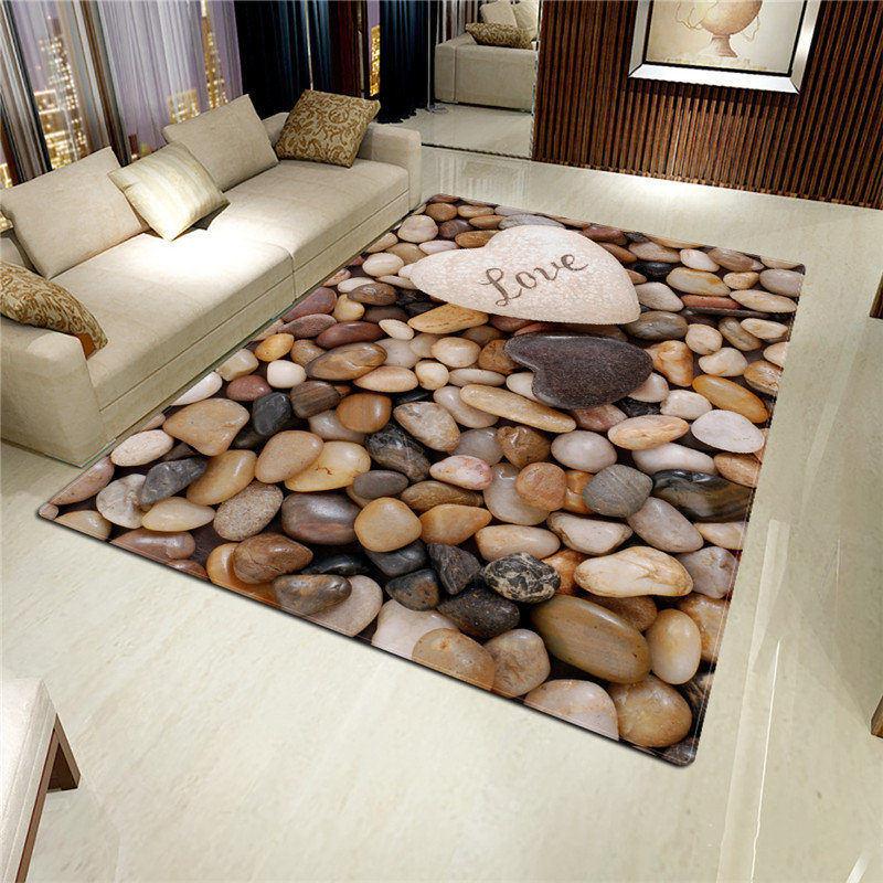 3D Stone Big Carpet for Living Room Colorful Cobblestone Printed Flannel Sponge Rug for Bedroom Kitchen Mat Anti-slip Bathroom