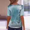 Women's Fashion Casual Retro Print  Collar Short Sleeve Button T-Shirt Top