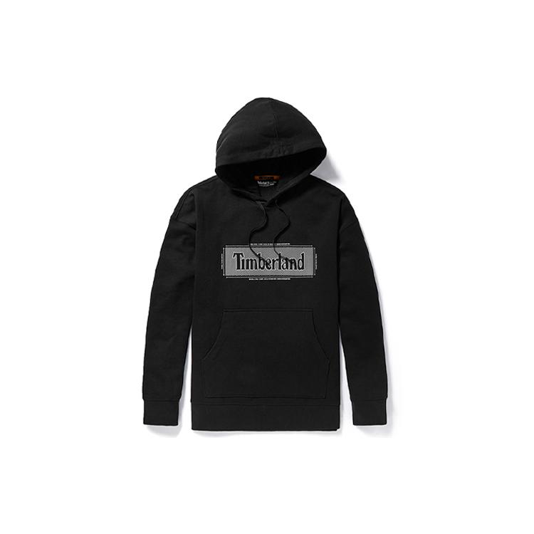 Timberland Letter Logo Print Hooded Pullover Sweatshirt Black A2A1F-001