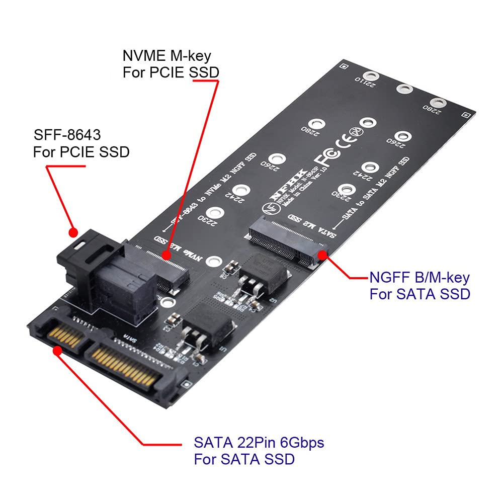 xiwai to U2 Kit NGFF to HD Mini SAS NVMe PCIe SSD SATA Adapter for Motherboards SFF-8643 M-Key