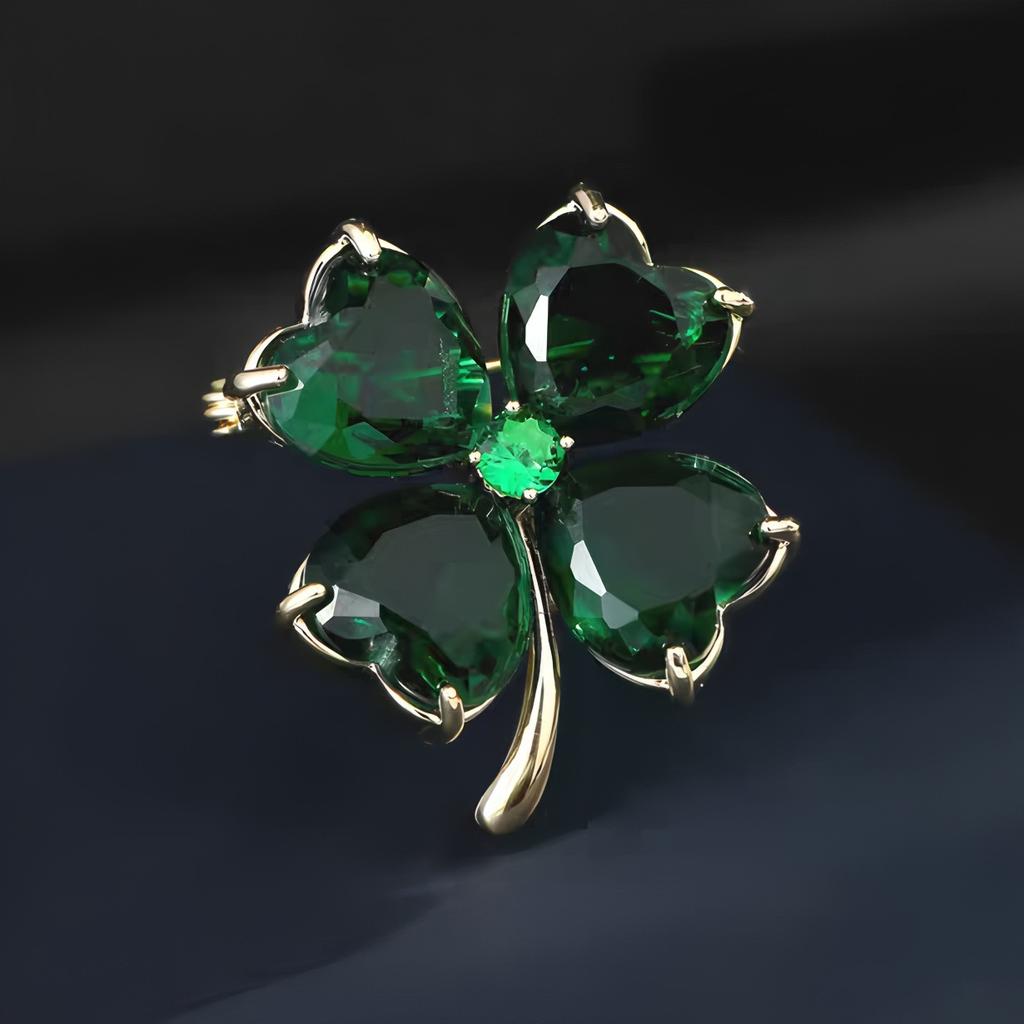 Four-leaf Clover Brooch with A Light Luxury Design, Crystal Corsage, and Elegant Anti-glare Brooch