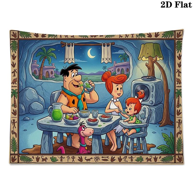 The Flintstones Cartoon Wall Tapestry Aesthetic Wall Hanging Printed Fabric Blanket Decorative Tapestries for Bedroom Living Room Home Decor