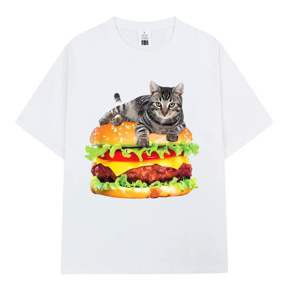 Hamburger Funny Cat Funny Meme TShirt Unisex Women Casual Fashion Vintage T Shirts Summer Cotton Oversized Short Sleeve Tshirts