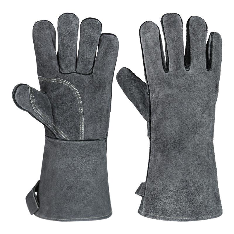 High-Temperature Heat-Resistant Cowhide BBQ Gloves with Fireproof Aluminum Foil Lining, Protects Against Heat up to 500℃.