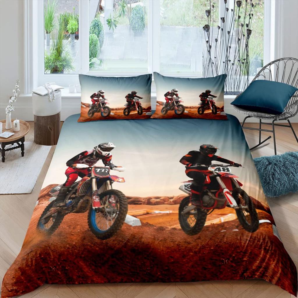 Motorrad König Königin Bettbezug Dirt Bike Bettwäscheset Motocross Rennfahrer Extremsportarten Steppdeckenbezug Polyester Bettdeckenbezug