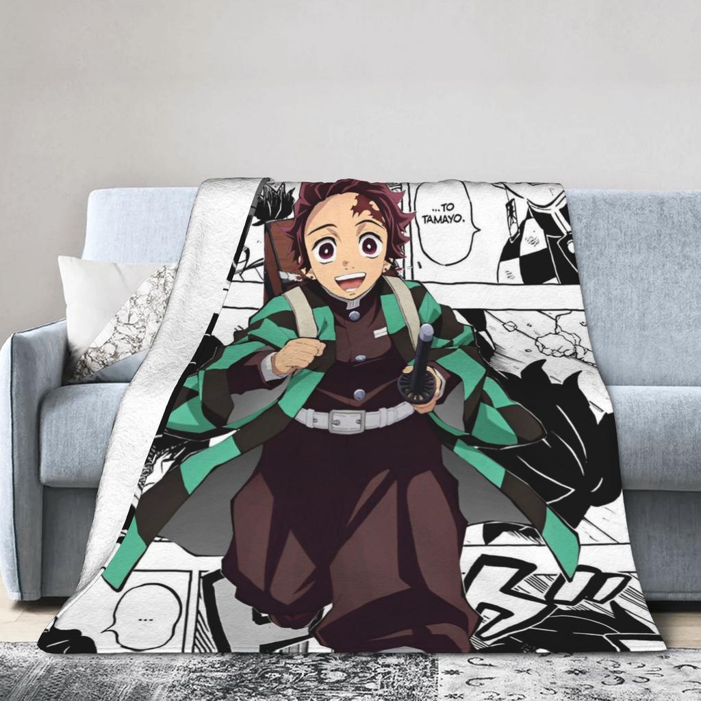 Kimetsu No Yaiba Zenitsu Anime Blanket  Flannel Vintage Warm Throw Blankets for Chair Covering Sofa Decoration