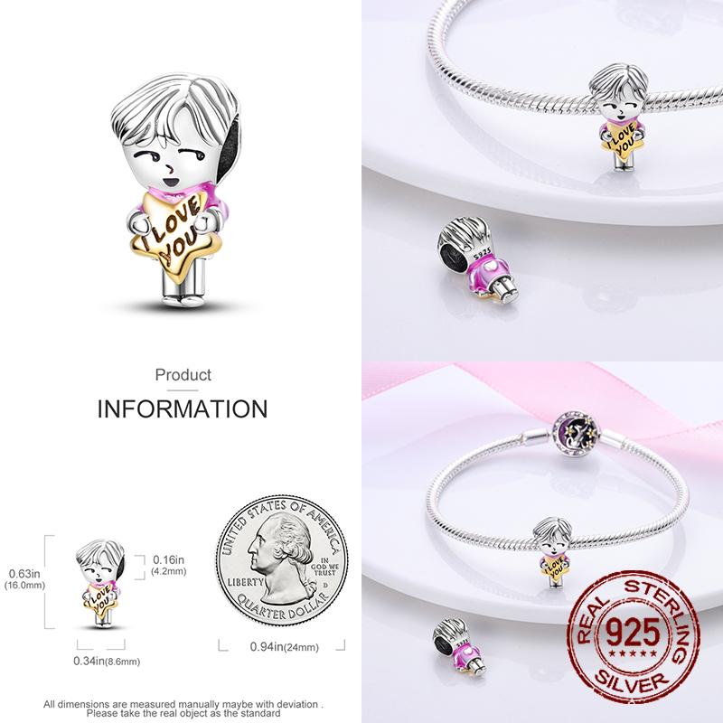 925 sterling copper boys and girls lovers pendant charms Fit 4MM hole diameter bracelet charm beads necklace Diy female Zircon