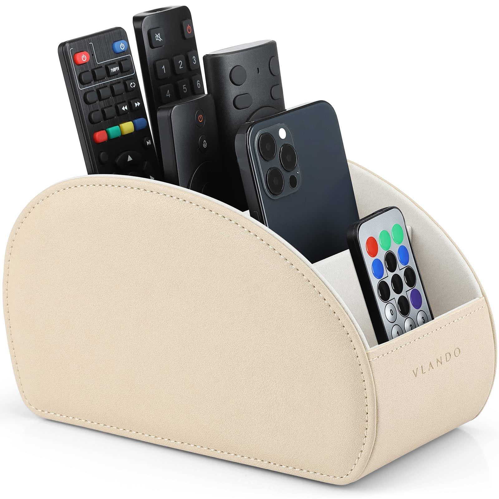 

Vlando Remote Control Rack, Leather, Tabletop Storage, 5 Compartments, Stylish, Multifunctional Storage Box, Large Capacity, Stationery, Table Accesso