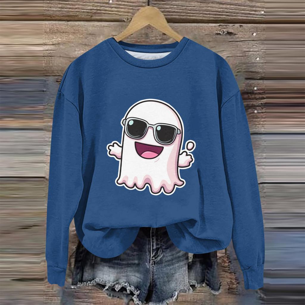 Women's Fashion Long Sleeve Halloween Print Round Neck Sweater Top