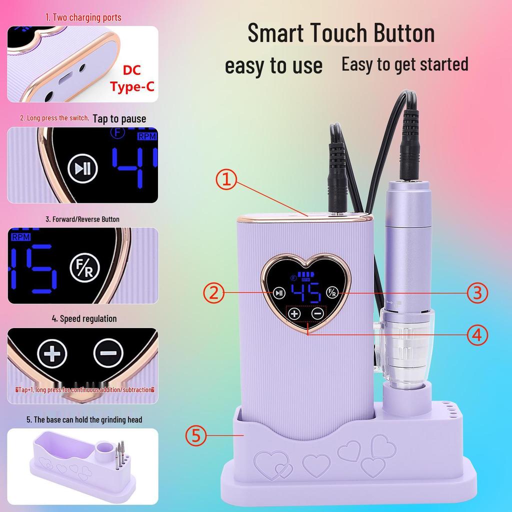 Portable Rechargeable 45000 RPM Nail Polish & Cuticle Remover Manicure Grinder