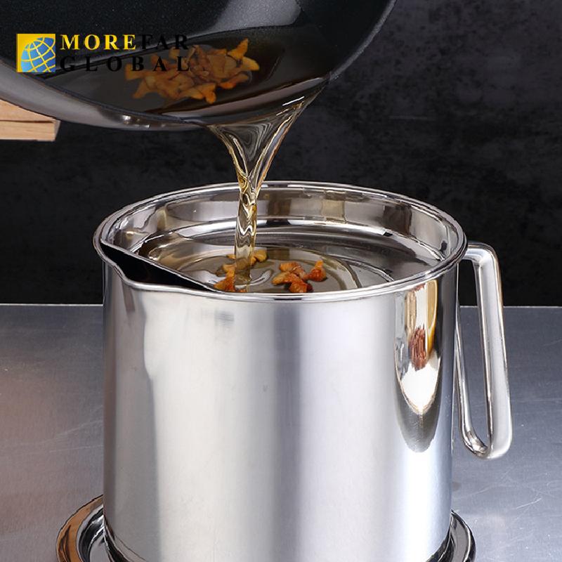 2L Kitchen Cooking Tool Oil Filter Storage Can Grease Strainer Pot Oil Strainer Container Restaurant Dispenser Kitchen Supplies