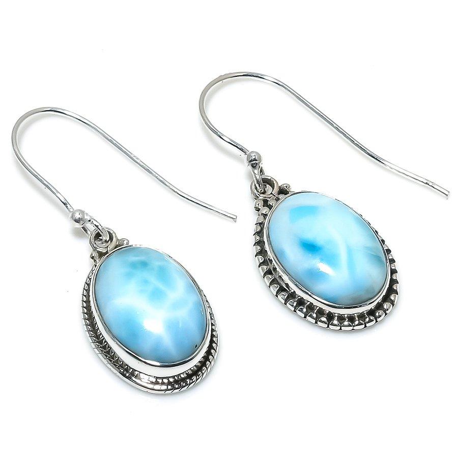 Natural Republic Larimar Gemstone Handmade 925 Solid Silver Earring 1.25" e2z75