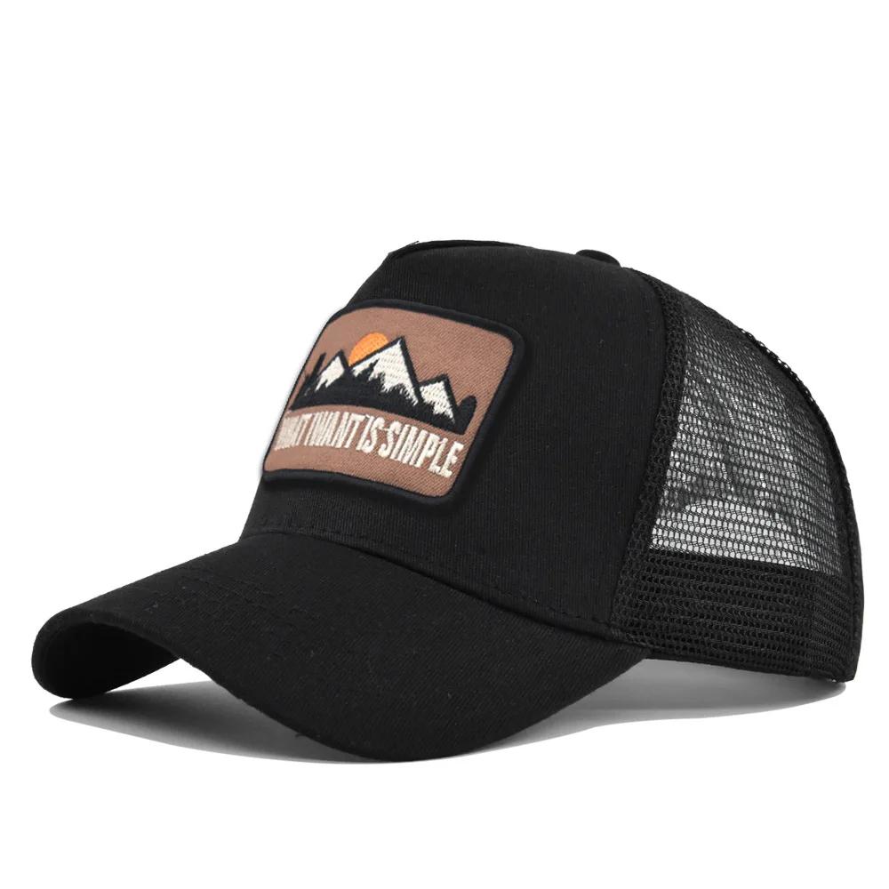 

Fashionable Summer Hollow Out Mesh Baseball Cap with Embroidered Sunset Mountain Design, Outdoor Sun Protection Snapback Hat One Size