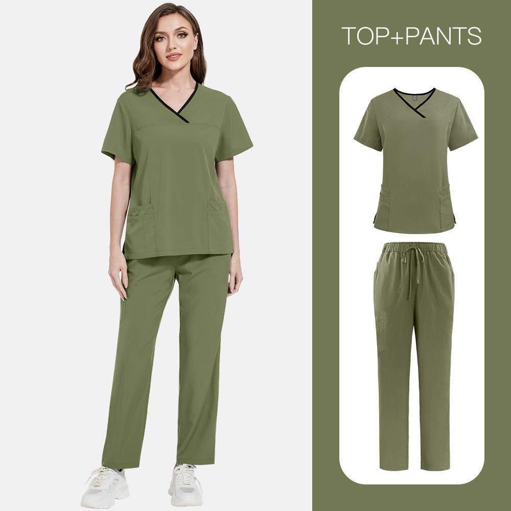 Color Matching Men'S And Women'S Thin Solid Color Short-Sleeved Trousers Doctor Nurse Beauty Salon Decoration Staff Construction Site Work Clothes Set